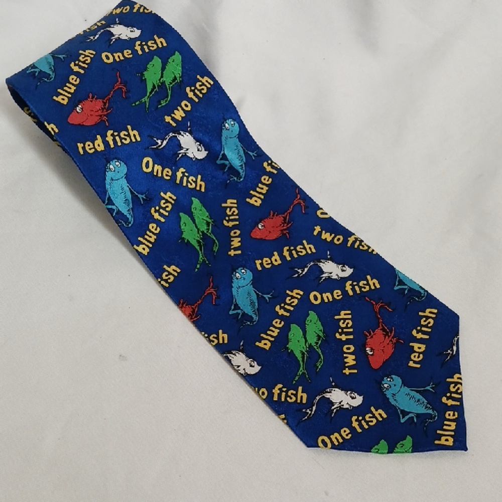 Dr. Seuss Silk Tie One Fish, Two Fish, Red Fish, Blue Fish VINTAGE 1994
